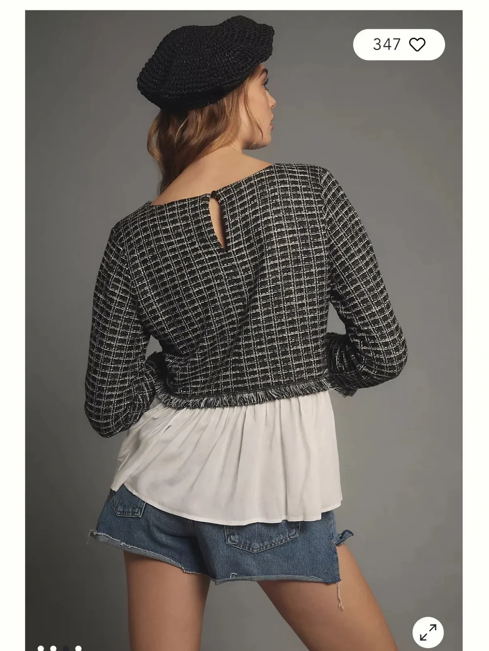 Anthropologie Maeve Tweed Twofer Black & White Tweed-Look Layered Hem Top